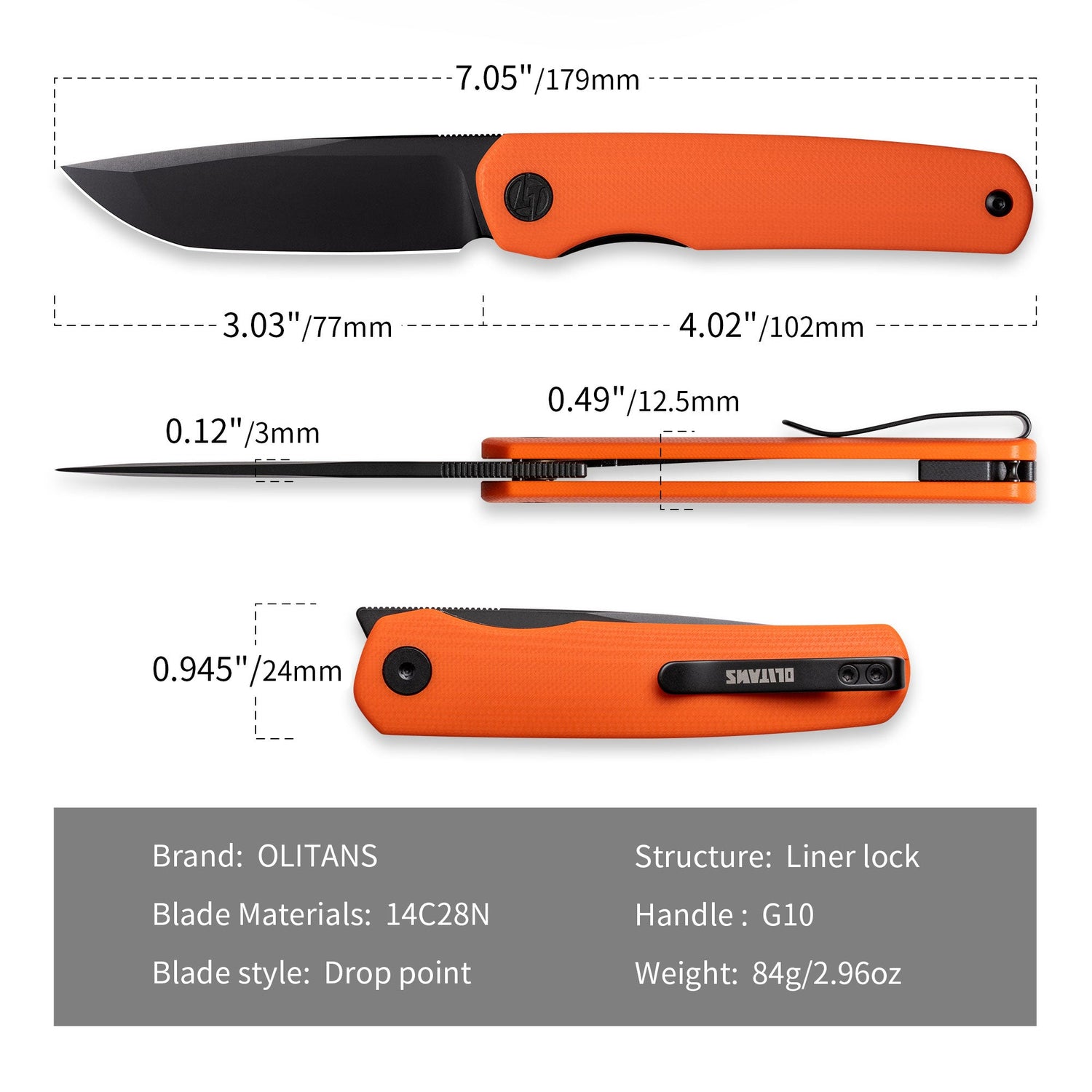 Stealth G047（3.07'' +14C28N +G10）Liner Lock-Front Flipper