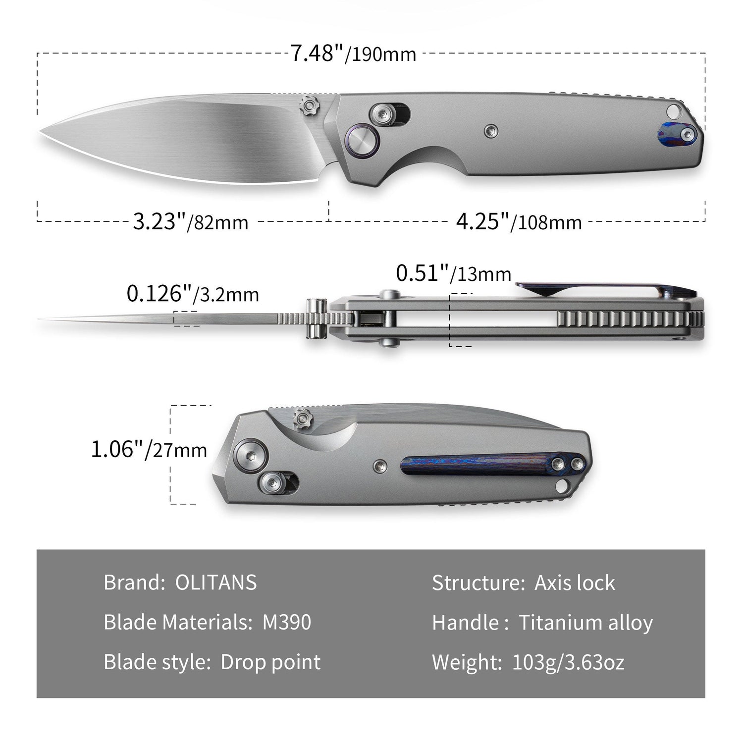 Ti-Aero T075 Folding Knife –（3.23