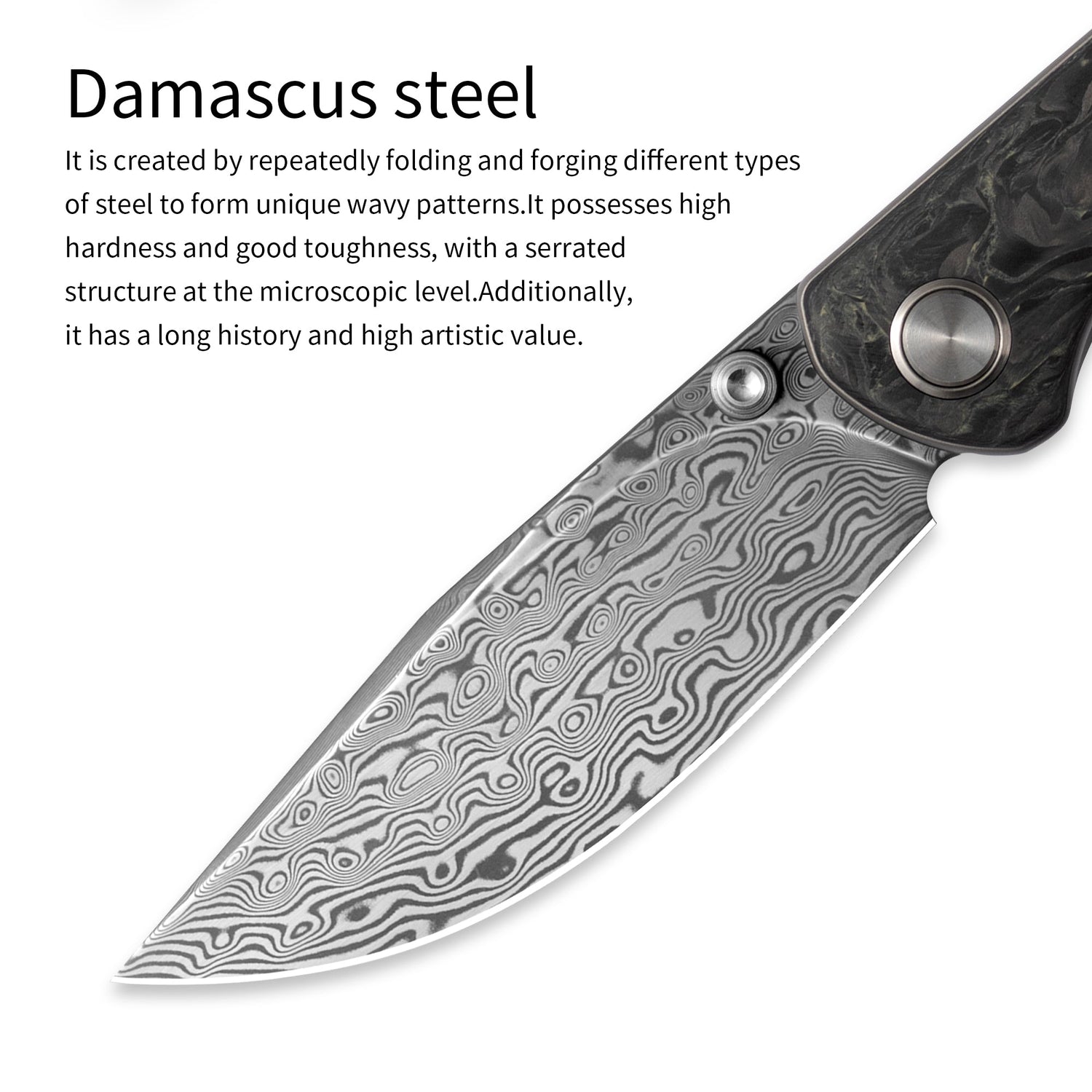 M070-DS Folding Knife(3.07''+Damascus+Carbon fibre)-Liner Lock-thumb stud-OLITANS