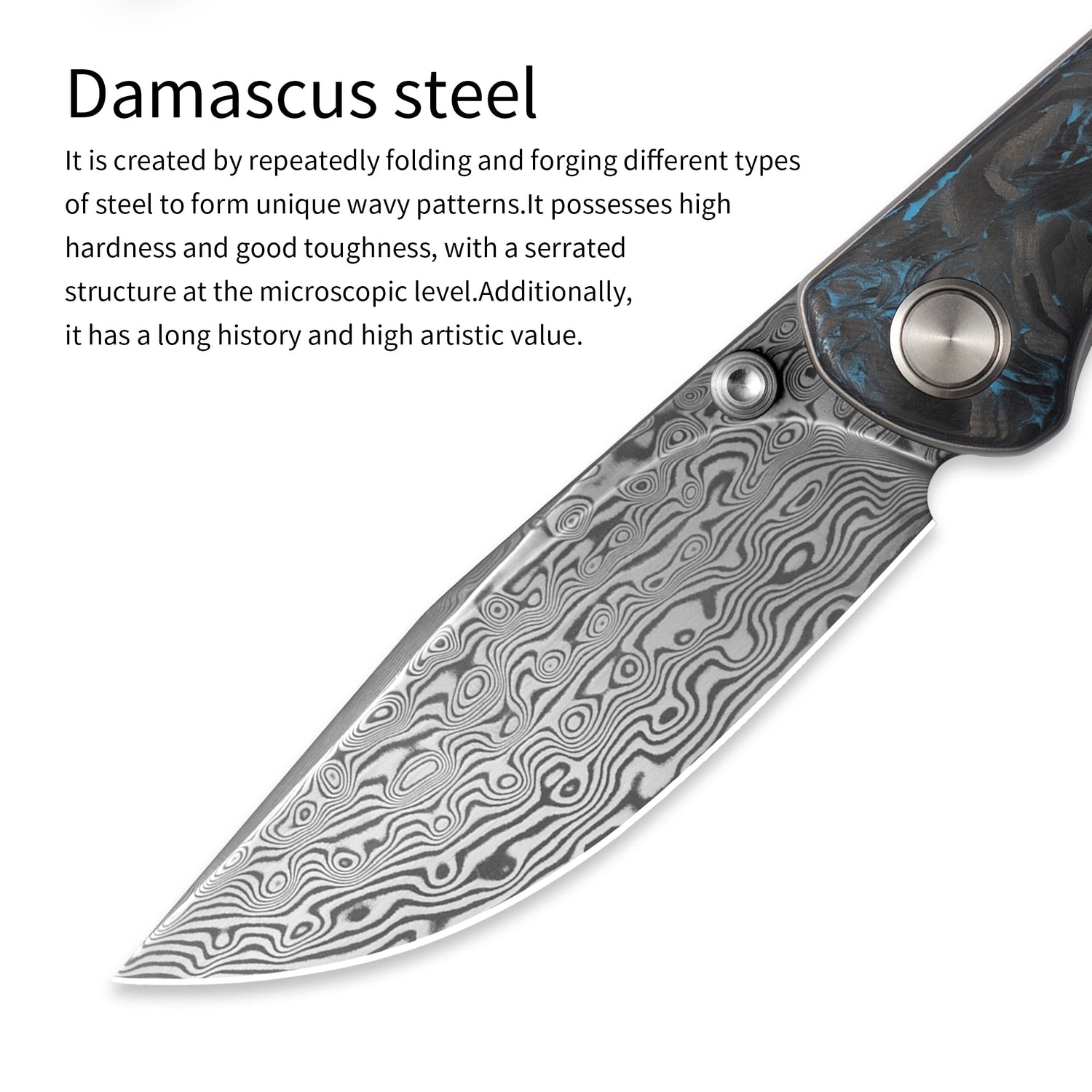 M070-DS Folding Knife(3.07''+Damascus+Carbon fibre)-Liner Lock-thumb stud-OLITANS