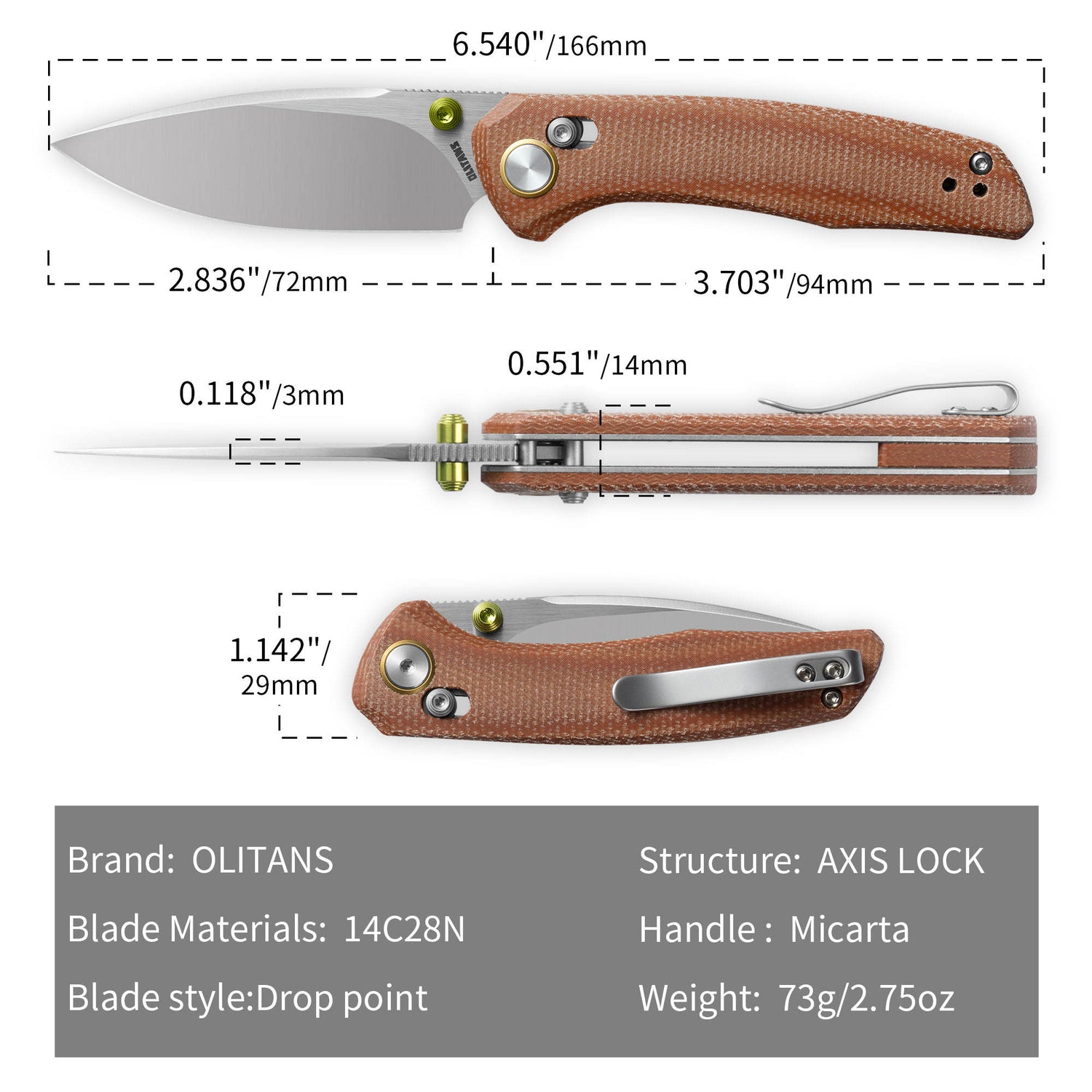 AVIS G079（2.83''+14C28N+Micarta）Crossbar Lock