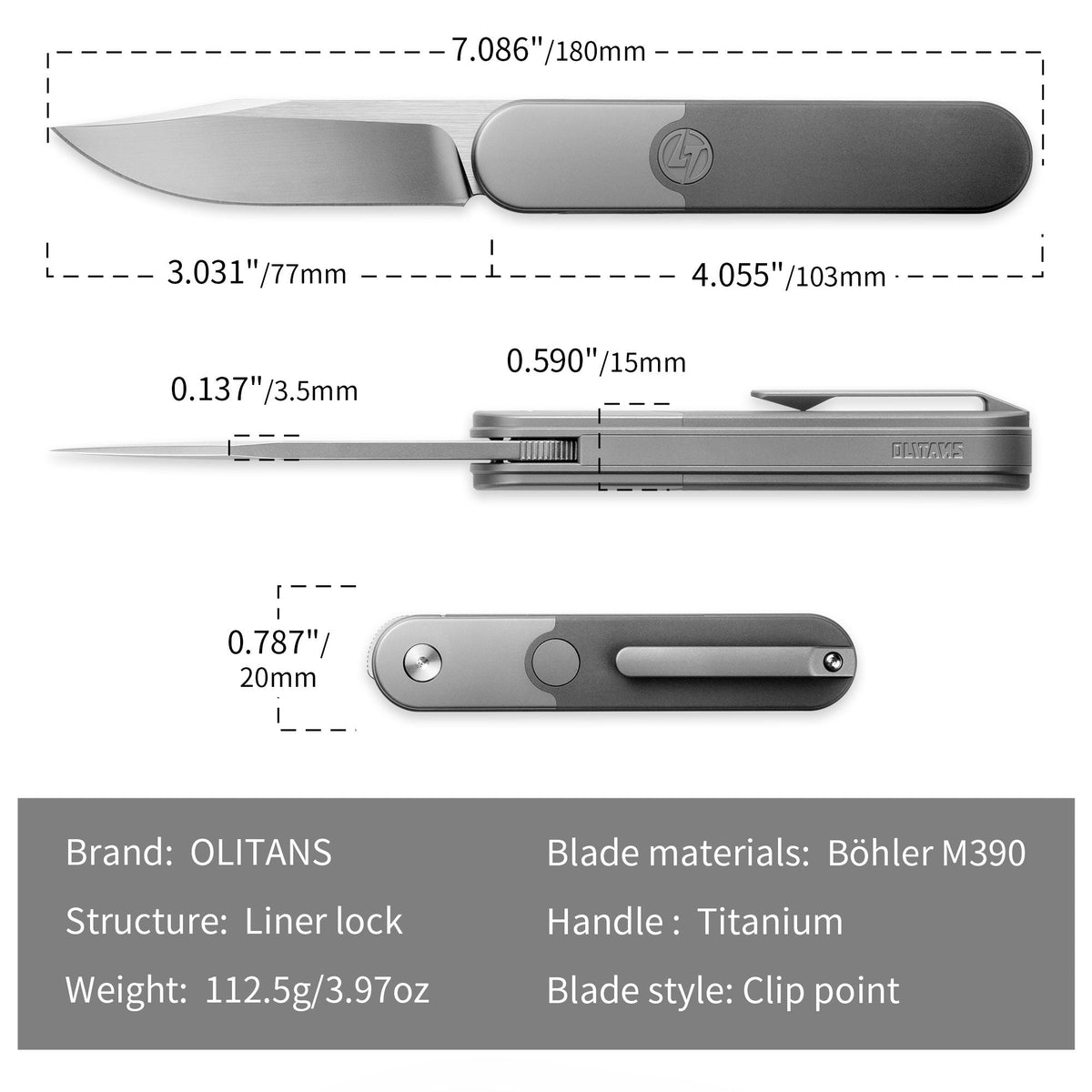 Rocket XL T081 (3.07''+M390+Titanium)-Liner Lock-Front Flipper-Stonewash