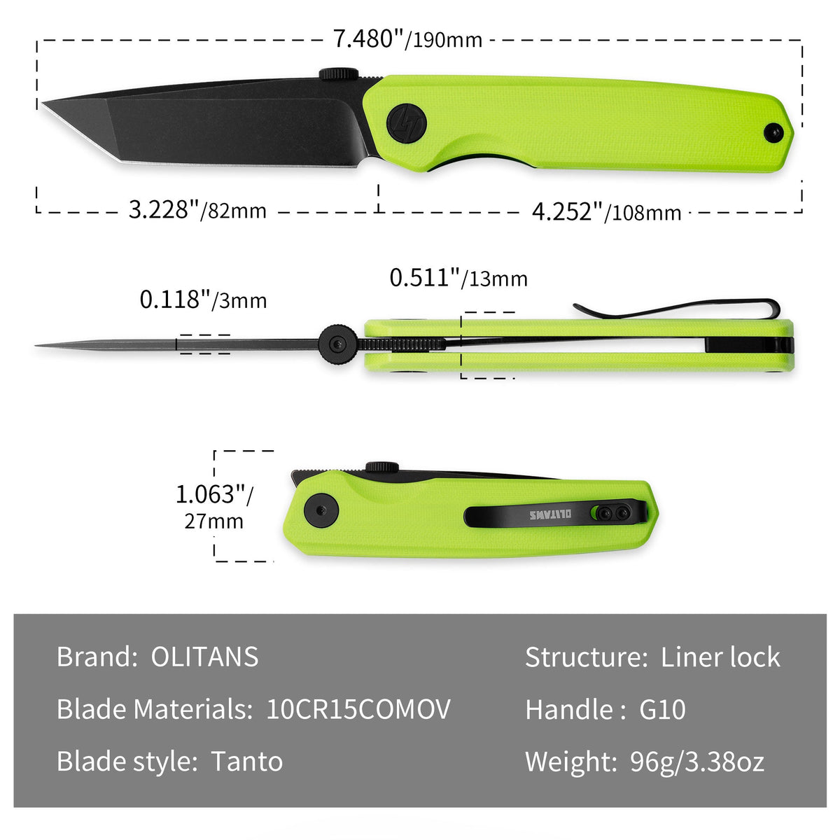 Stealth II G084 (3.22''+10Cr15MoV+Neon Green G10+PVD)