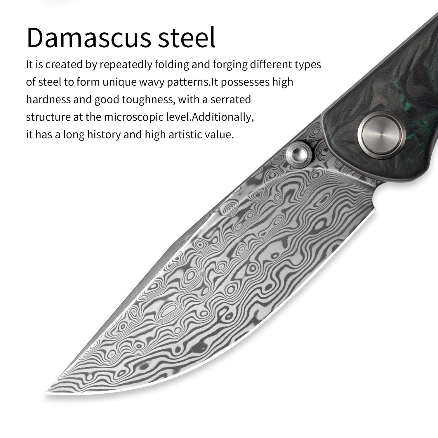 M070-DS Folding Knife(3.07''+Damascus+Carbon fibre)-Liner Lock-thumb stud-OLITANS