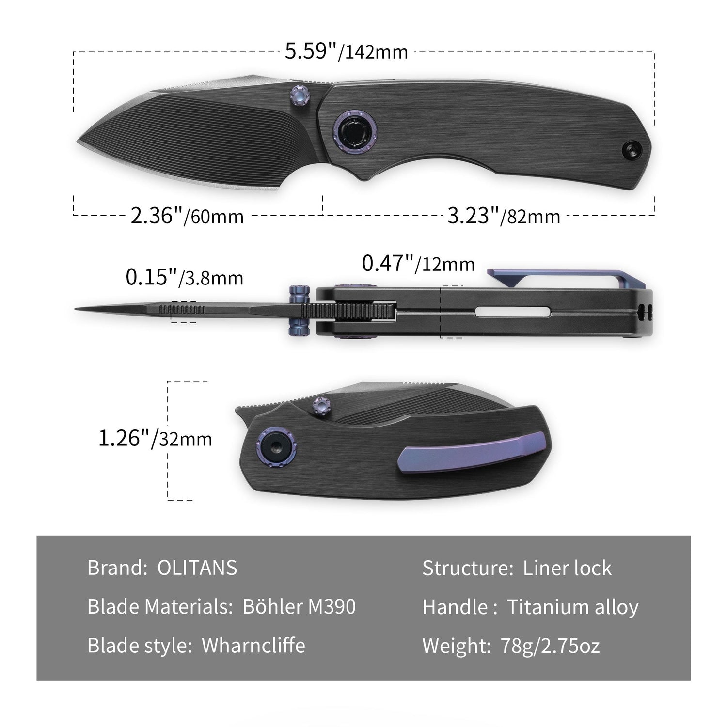 Mini Ti-Mastiff T074（ 2.36'' + Bohler M390 + Step milled+Titanium ）Folding Knife