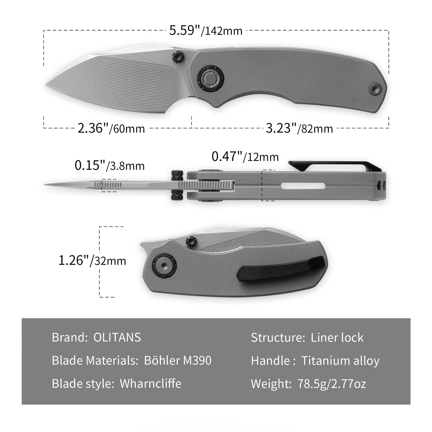 Mini Ti-Mastiff T074（ 2.36'' + Bohler M390 + Step milled+Titanium ）Folding Knife