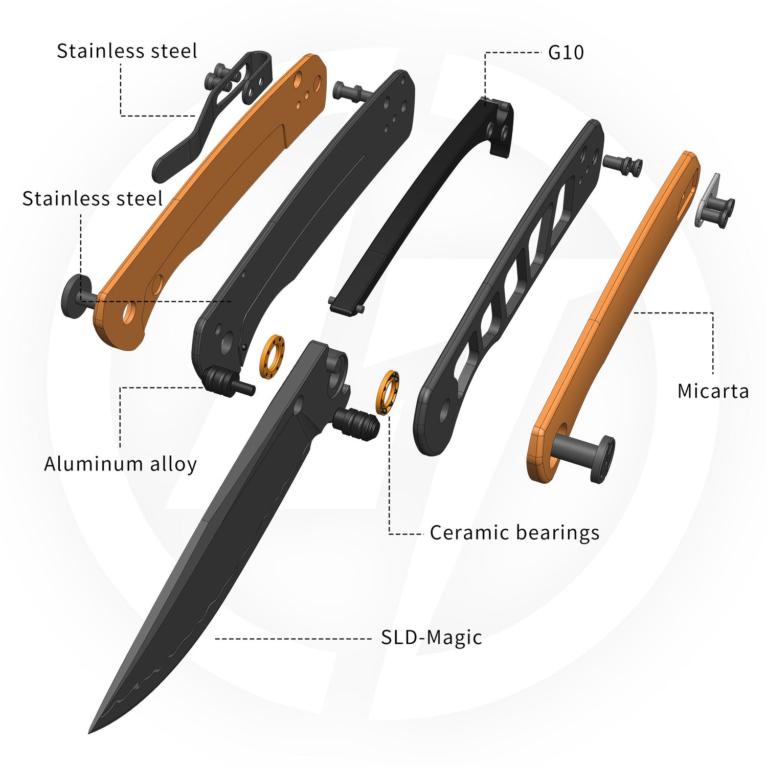 Gecko SE G080 (3.07''+SLD Magic+PVD+Orange Micarta)-Liner Lock-thumb stud