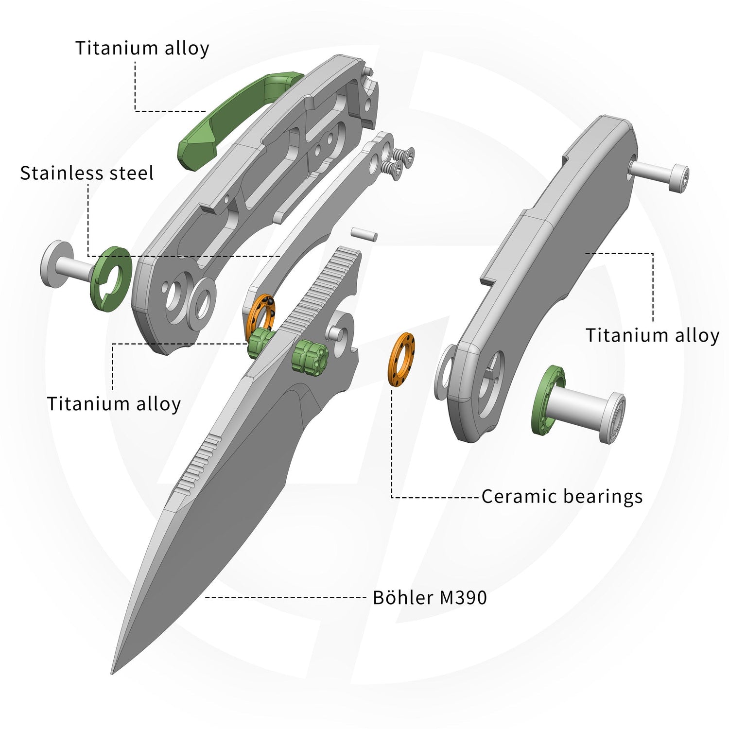 Mini Ti-Mastiff T074（ 2.36'' + Bohler M390 + Step milled+Titanium ）Folding Knife