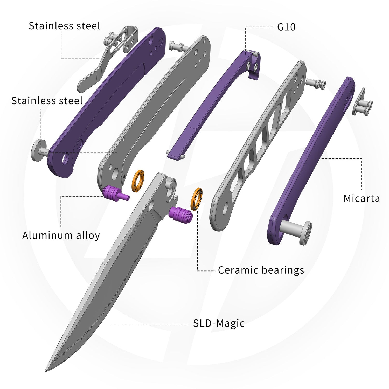 Gecko SE G080 (3.07''+SLD Magic+Purple Micarta)-Liner Lock-thumb stud