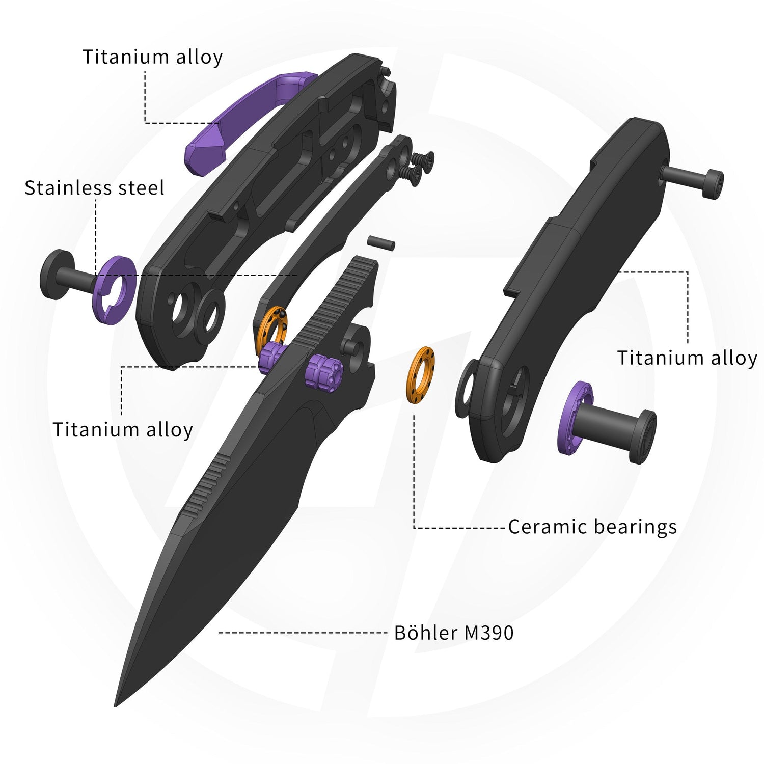 Mini Ti-Mastiff T074（ 2.36'' + Bohler M390 + Step milled+Titanium ）Folding Knife