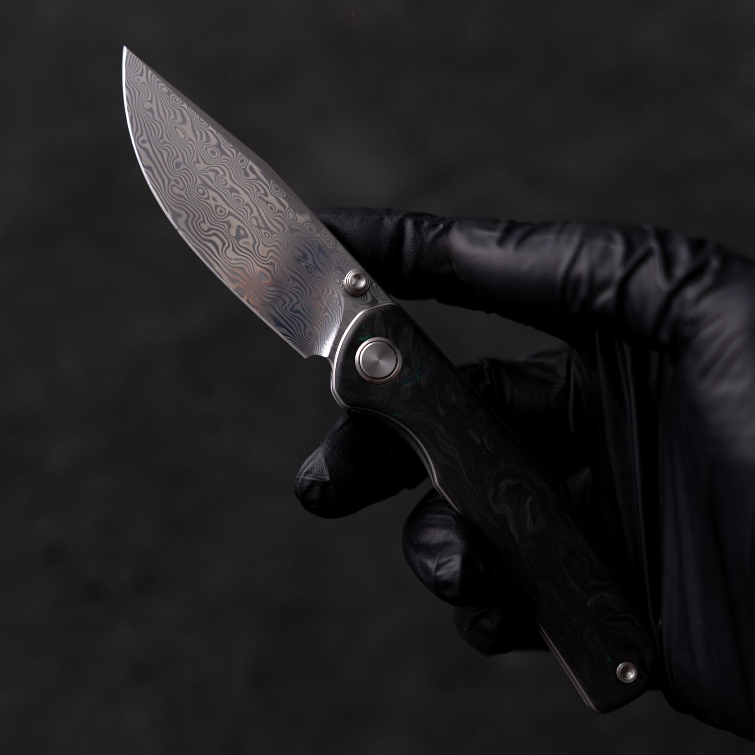 M070-DS Folding Knife(3.07''+Damascus+Carbon fibre)-Liner Lock-thumb stud-OLITANS