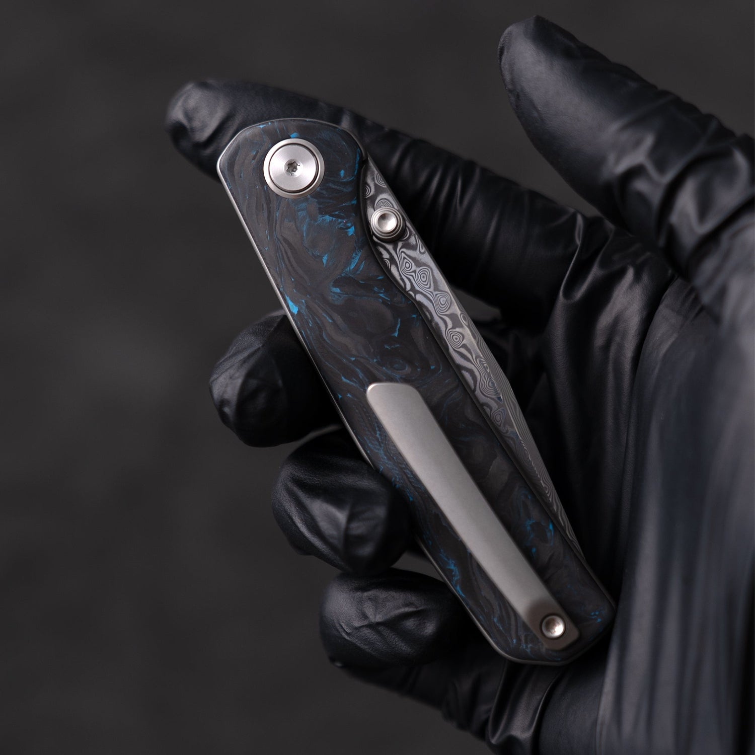 M070-DS Folding Knife(3.07''+Damascus+Carbon fibre)-Liner Lock-thumb stud-OLITANS