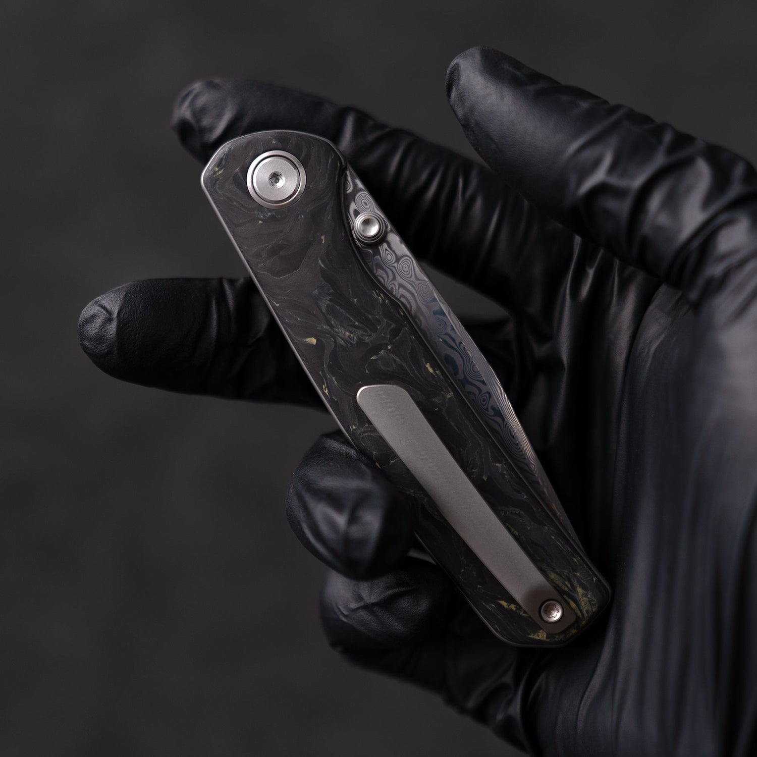 M070-DS Folding Knife(3.07''+Damascus+Carbon fibre)-Liner Lock-thumb stud-OLITANS