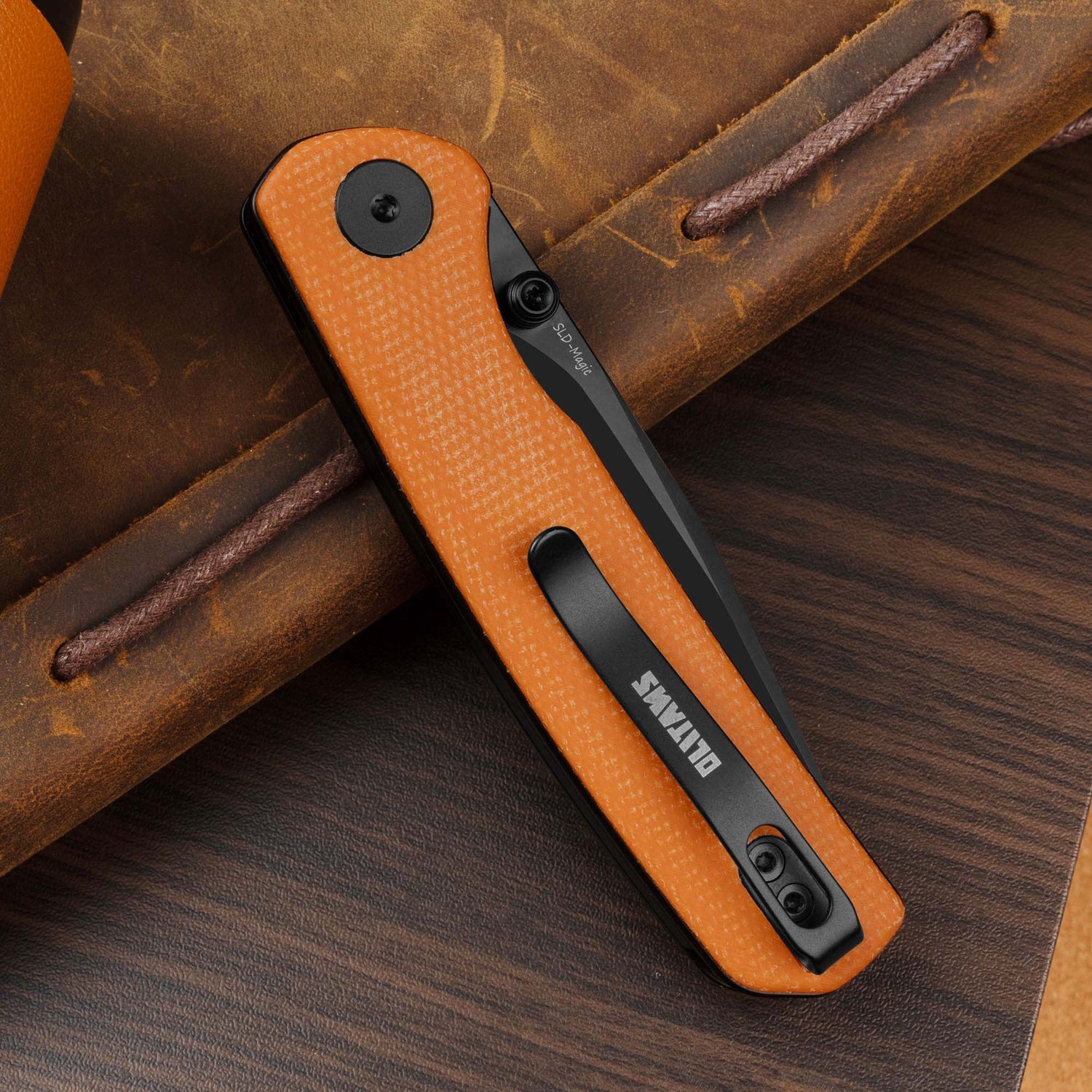 Gecko SE G080 (3.07''+SLD Magic+PVD+Orange Micarta)-Liner Lock-thumb stud