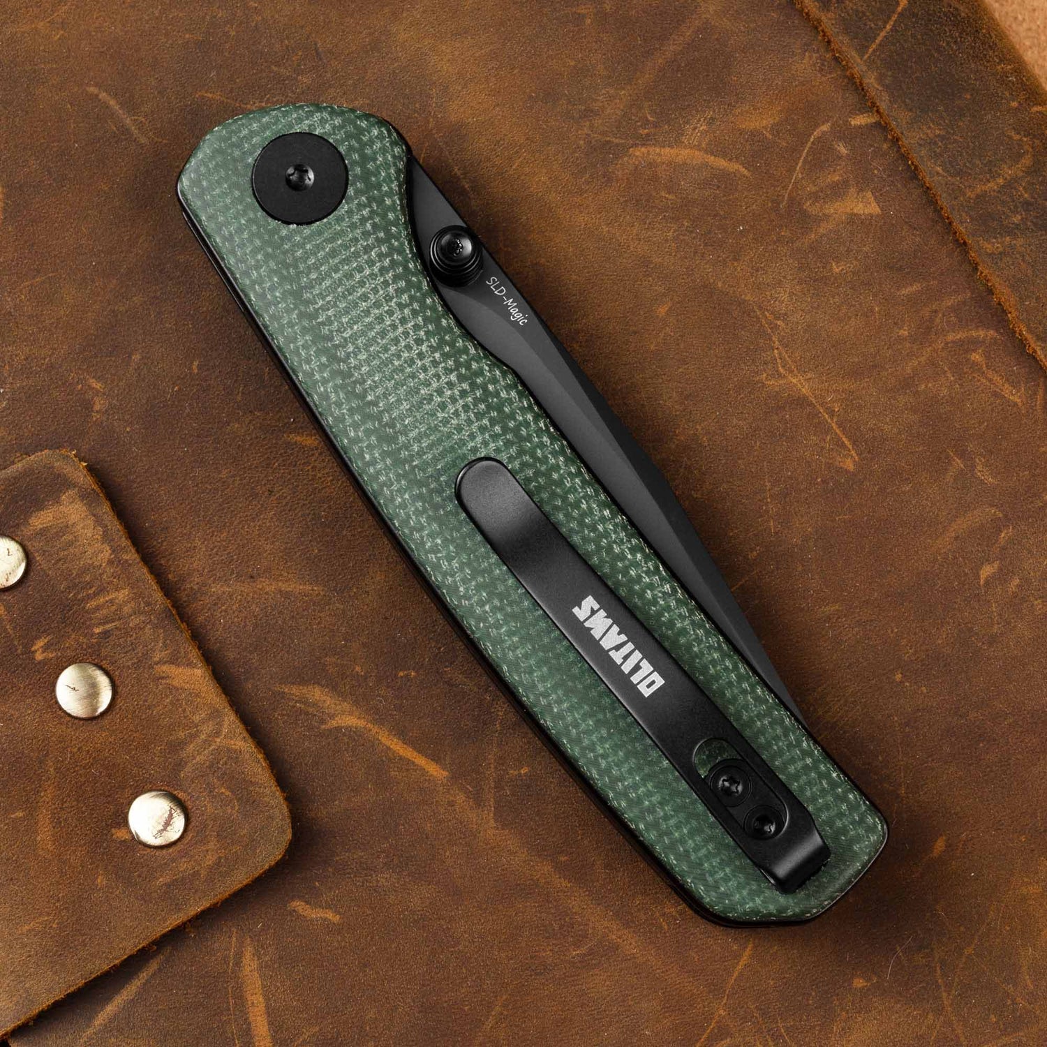 Gecko SE G080 (3.07''+SLD Magic+PVD+Green Micarta)-Liner Lock-thumb stud