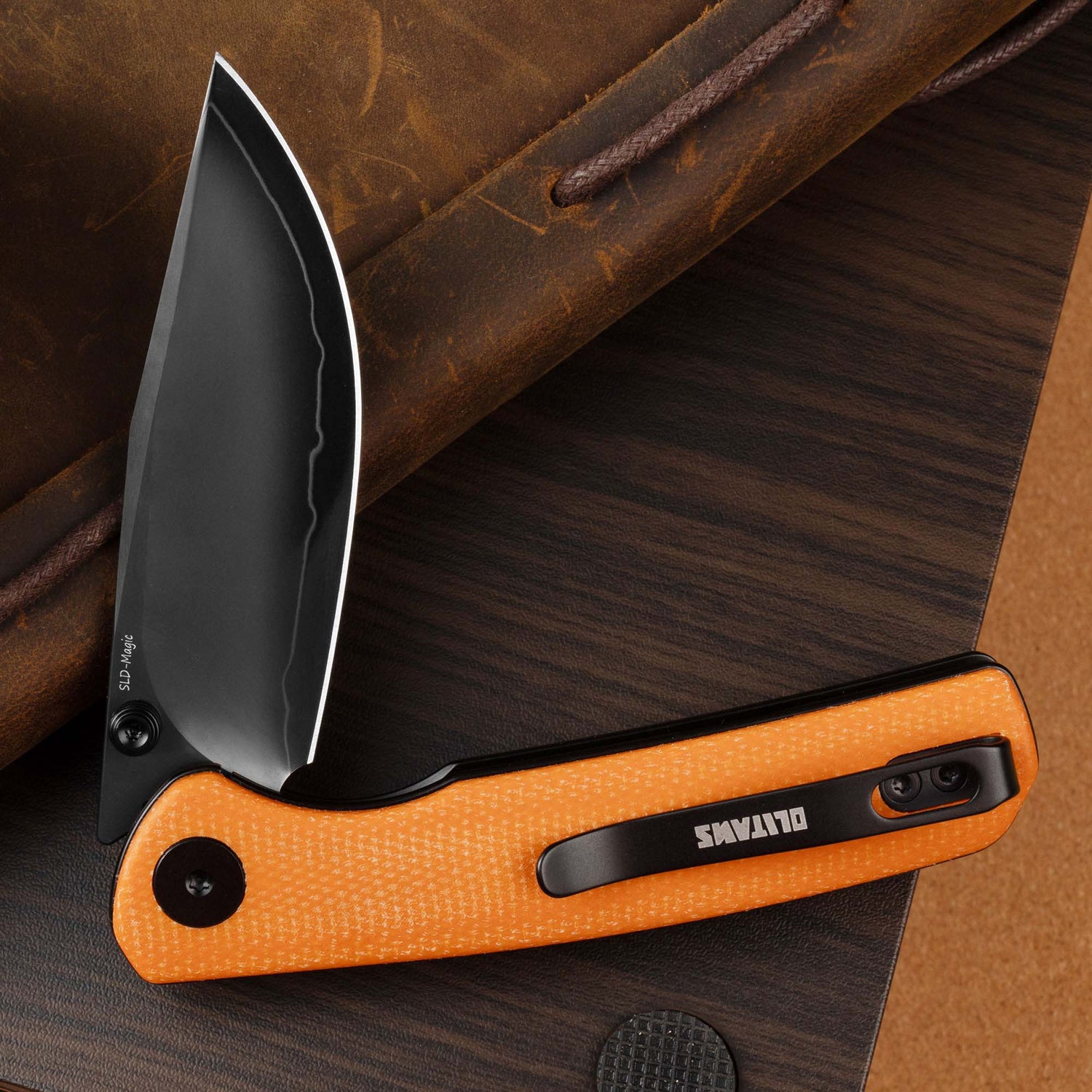 Gecko SE G080 (3.07''+SLD Magic+PVD+Orange Micarta)-Liner Lock-thumb stud