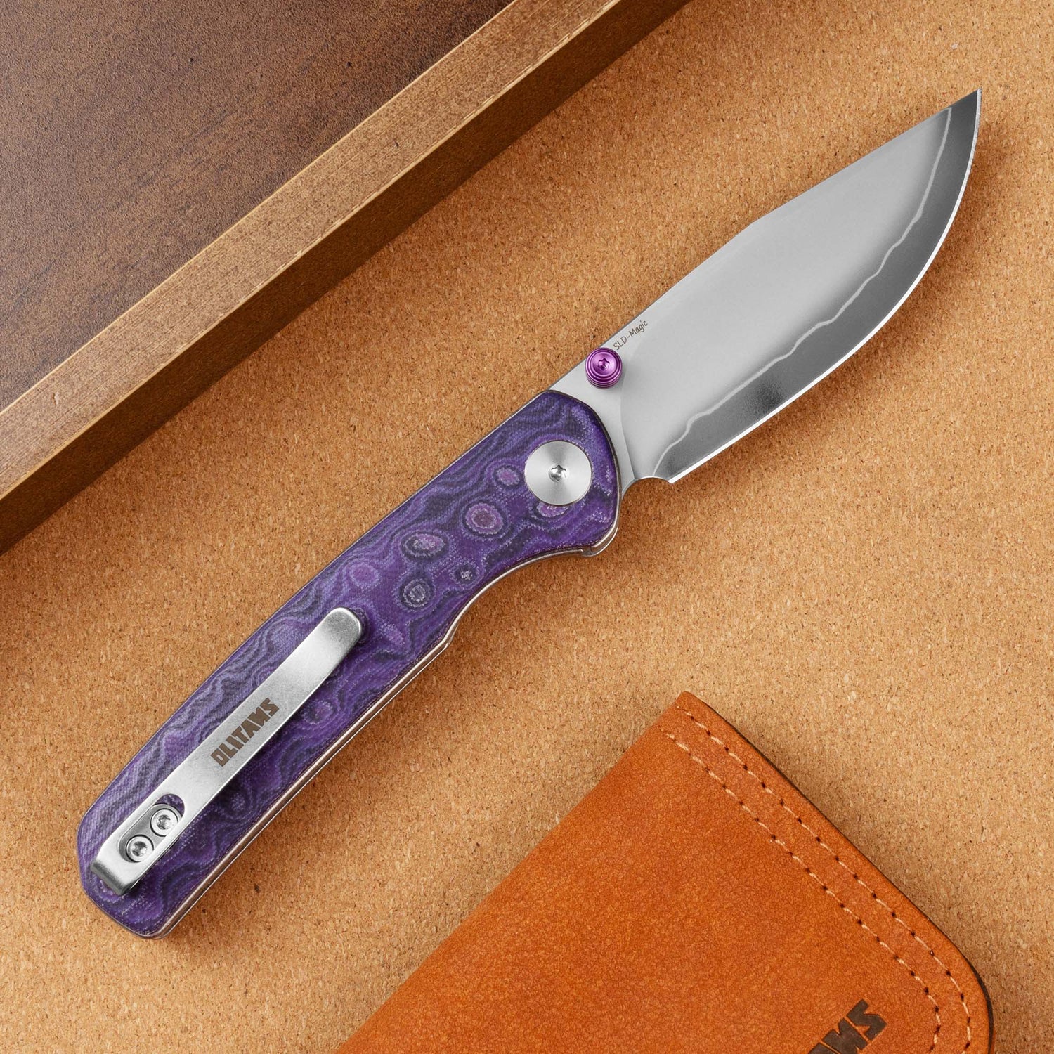 Gecko SE G080 (3.07''+SLD Magic+Purple Micarta)-Liner Lock-thumb stud