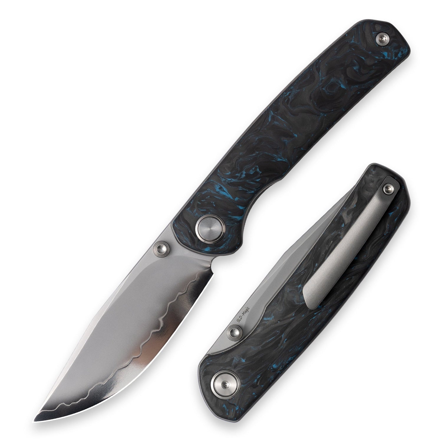 M070-SLD Folding Knife(3.07''+SLD Magic+Carbon fibre)-Liner Lock-thumb stud-OLITANS