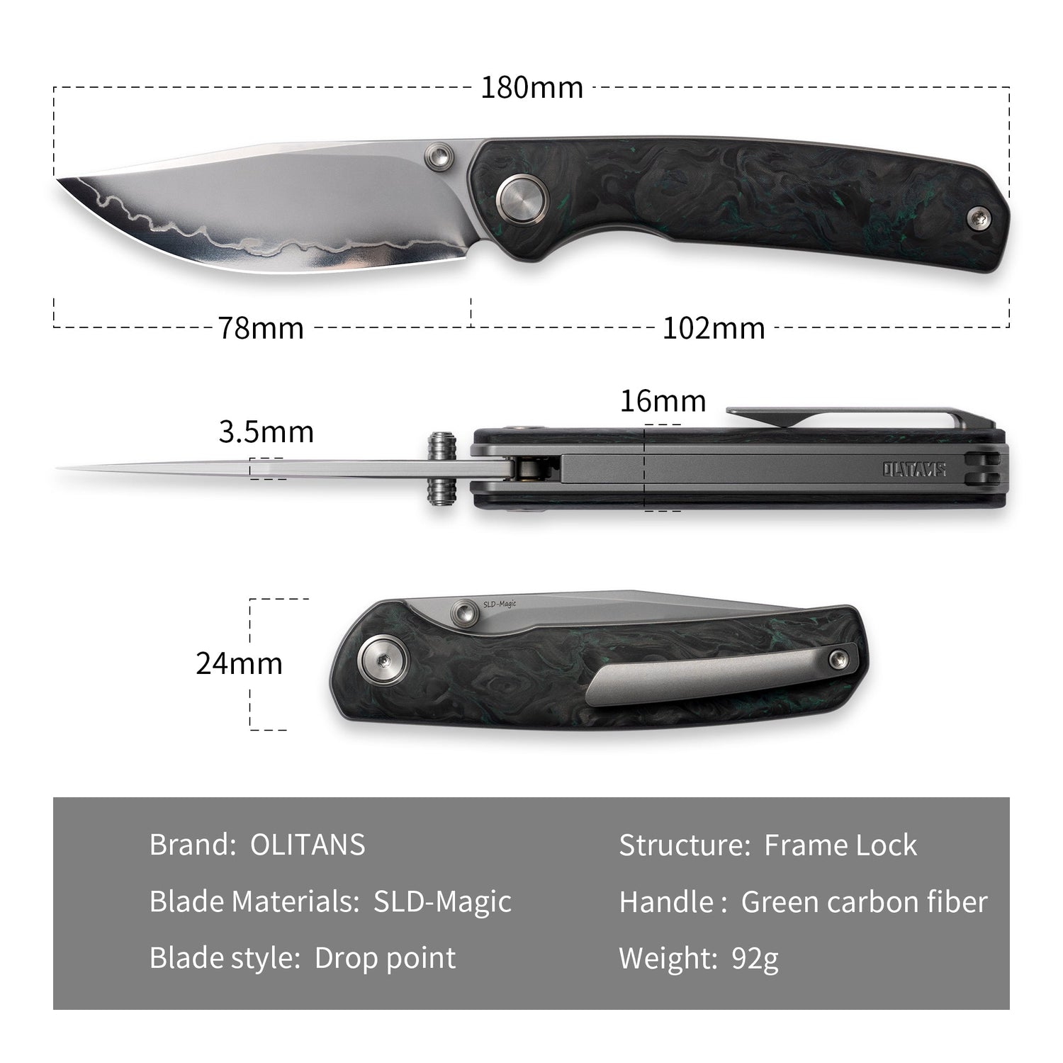 M070-SLD Folding Knife(3.07''+SLD Magic+Carbon fibre)-Liner Lock-thumb stud-OLITANS