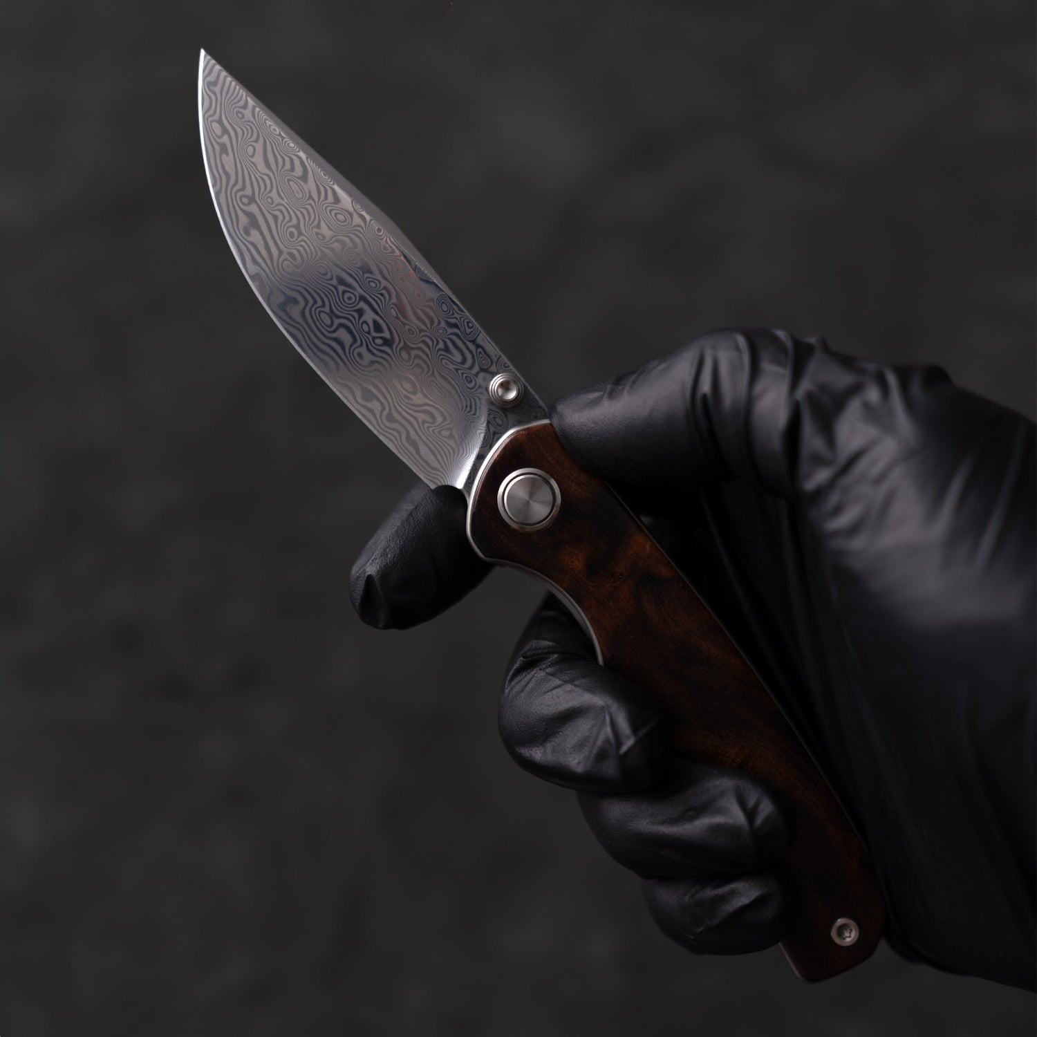 M070-DS Folding Knife(3.07''+Damascus+Wood)-Liner Lock-thumb stud-OLITANS